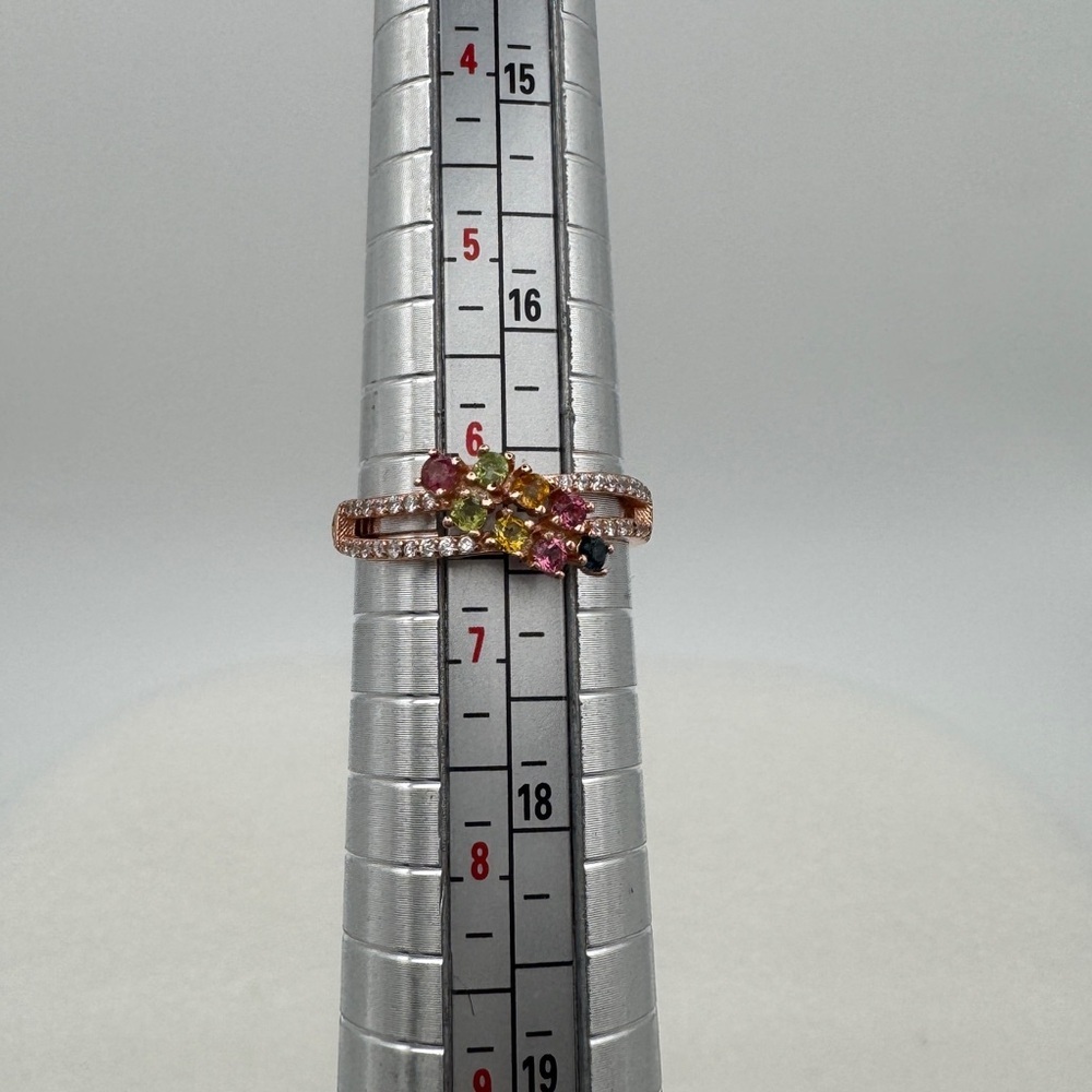 Stamped S925 Rose Gold over Sterling Silver Arainbow Tourmaline Ring